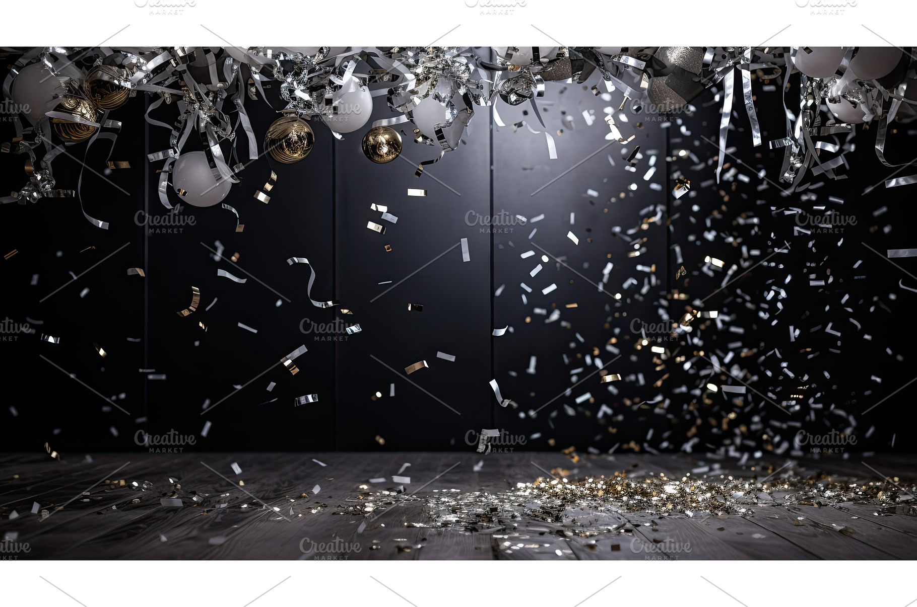shimmering silver happy new year ai, a Food & Drink Photo by pikepicture