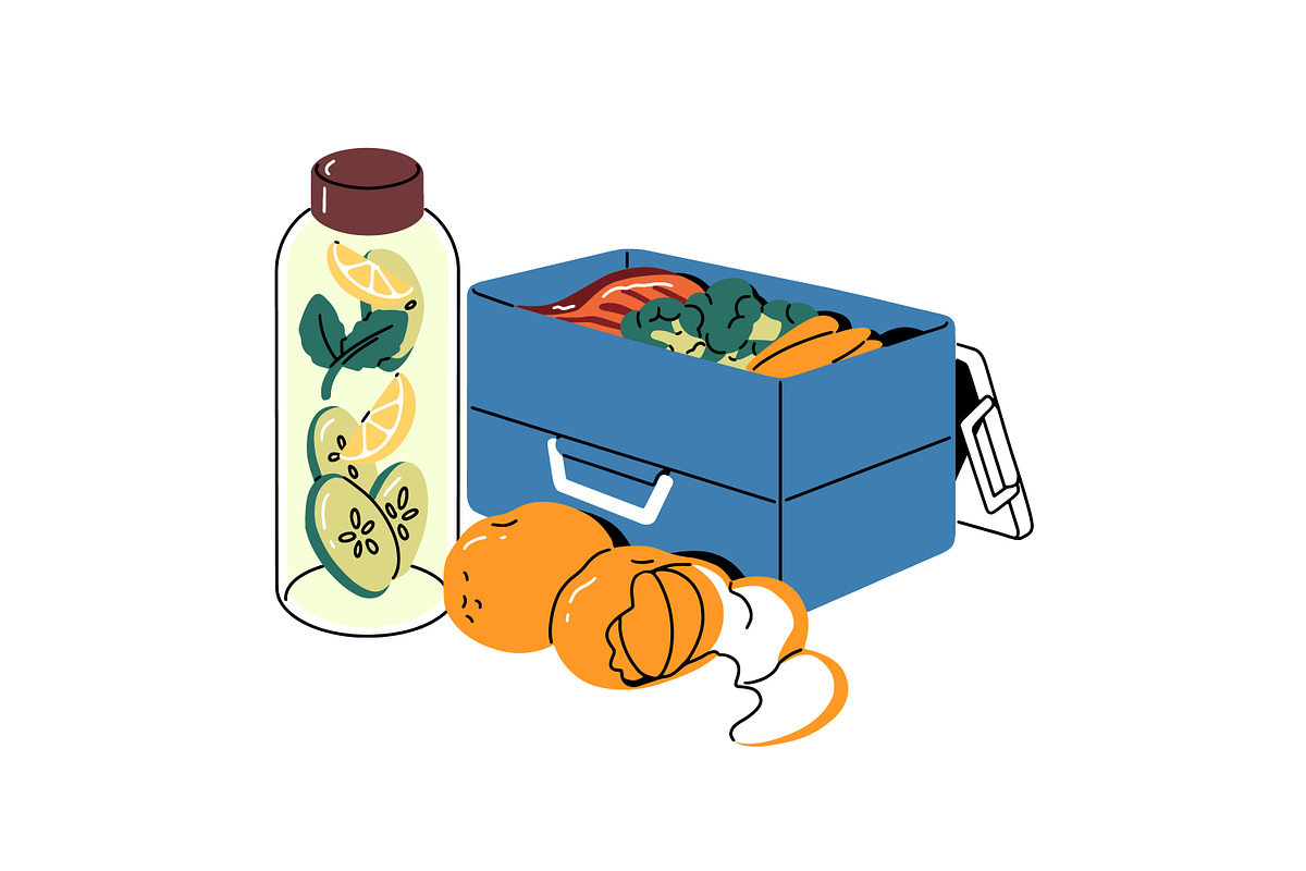 Lunchbox with food, drinks set, a Food Illustration by PaperTrident (Photo 3 of 15)