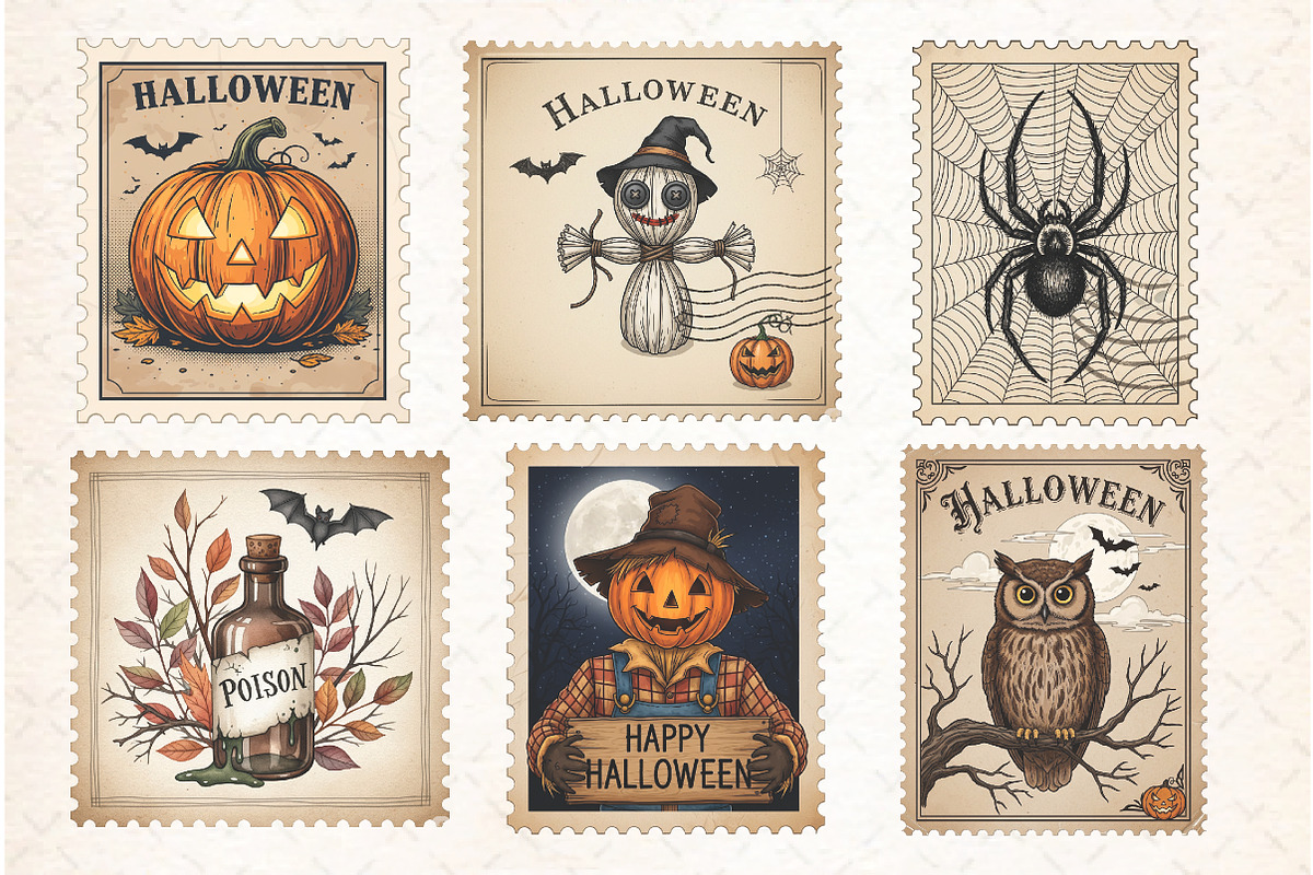 Halloween Postage Stamp Sublimation, an Illustration by Libby Wishes (Photo 4 of 4)