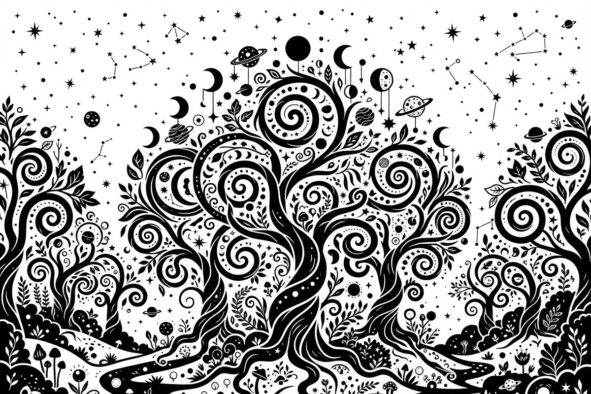 50 Mystical Galaxy Forest Silhouette, a Technology Illustration by Amazin_art (Photo 10 of 34)