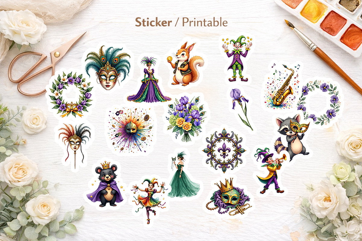 Mardi Gras Watercolor Clipart, an Illustration by Artnoy (Photo 7 of 8)