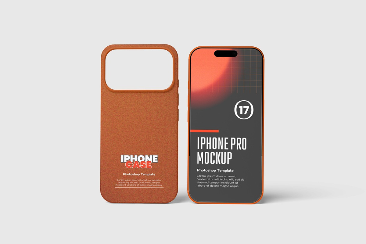 Phone 17 Pro and Case Mockup, an iPhone Mockup by GraphicWindow (Photo 2 of 6)