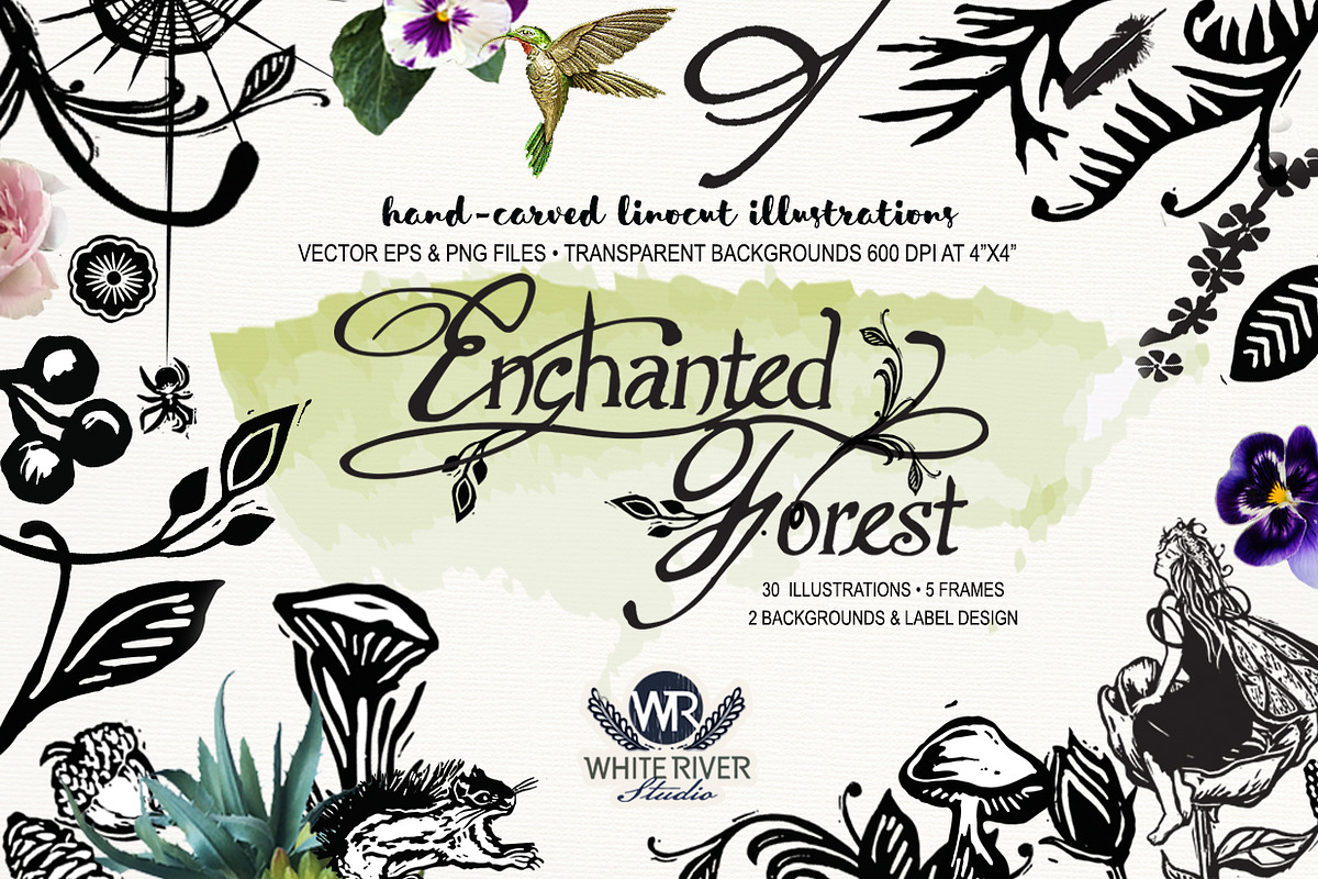 Enchanted Forest Linocuts, an Object Illustration by WhiteRiverStudio (Photo 2 of 5)