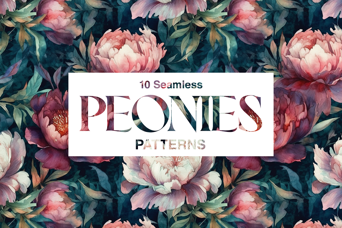 10 Watercolor Peonies Patterns, a Pattern Graphic by Motifs (Photo 7 of 12)