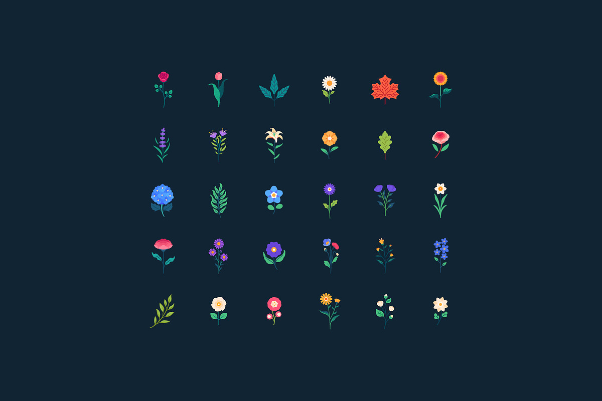 30 Elements Colorful of Flowers, an Illustration by Victoruler (Photo 4 of 5)