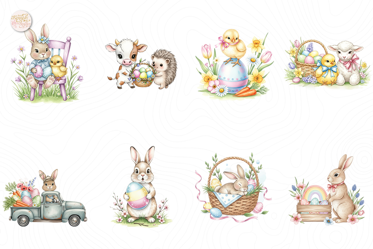 Pastel Retro Easter PNG Clipart Set,, an Animal Illustration by KennedyStudio (Photo 2 of 4)