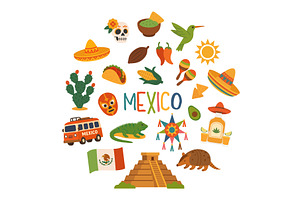 Mexican culture circular composition, an Object Illustration by GraphiShop