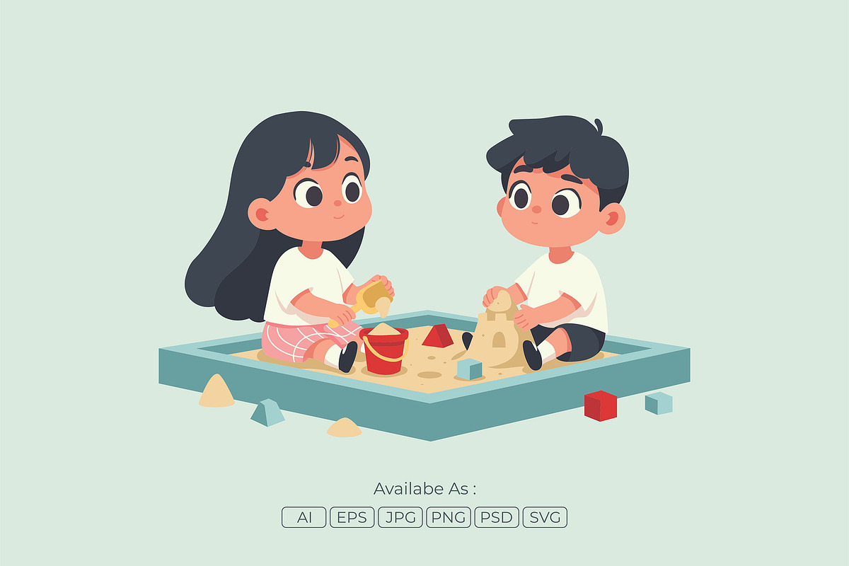 Boy and Girl Playing Sand Vector, a Person Illustration by Partikusi Design (Photo 2 of 3)