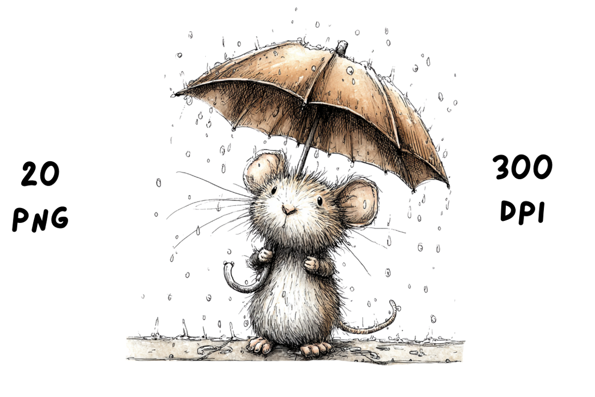 Whimsical Spring Rainy Mouse, an Animal Illustration by GiraffeCreative (Photo 19 of 20)