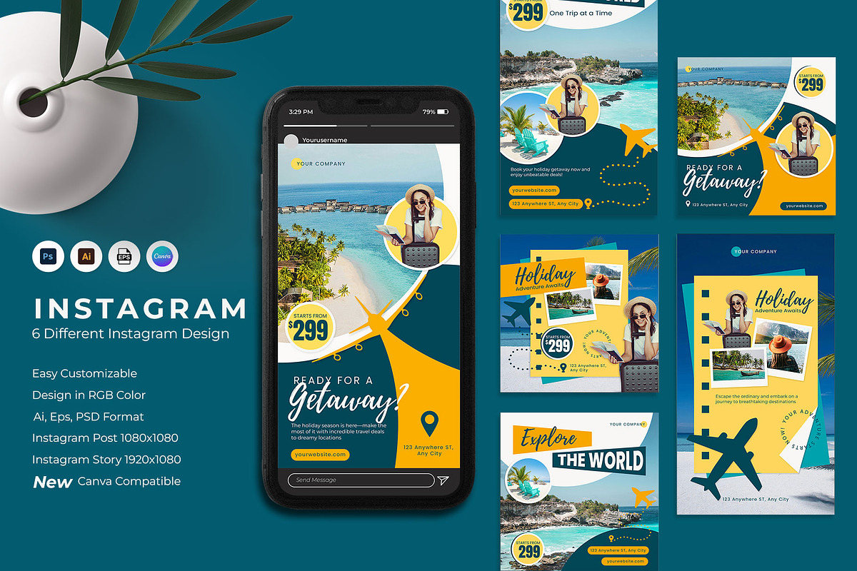 Travel Instagram Post Template, a Social Media Template by Artnivora.Std (Photo 1 of 3)