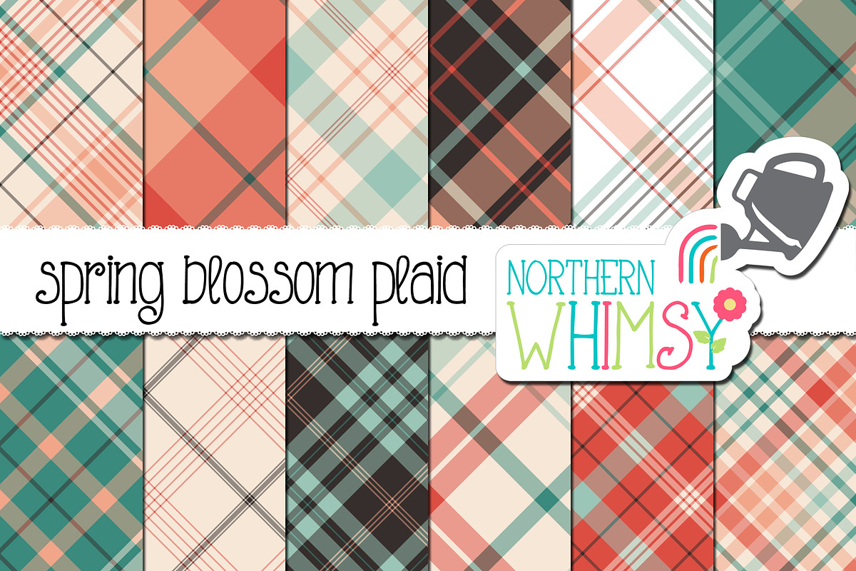 Coral & Teal Seamless Diagonal Plaid, a Pattern Graphic by Northern ...