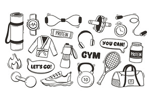 Gym equipment outline icon set with, a Sport Illustration by winwin.art