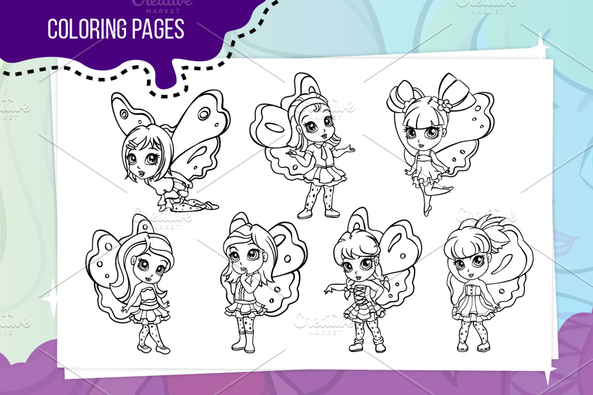 Cartoon fairies set, an Illustration by SunnyWS (Photo 3 of 8)