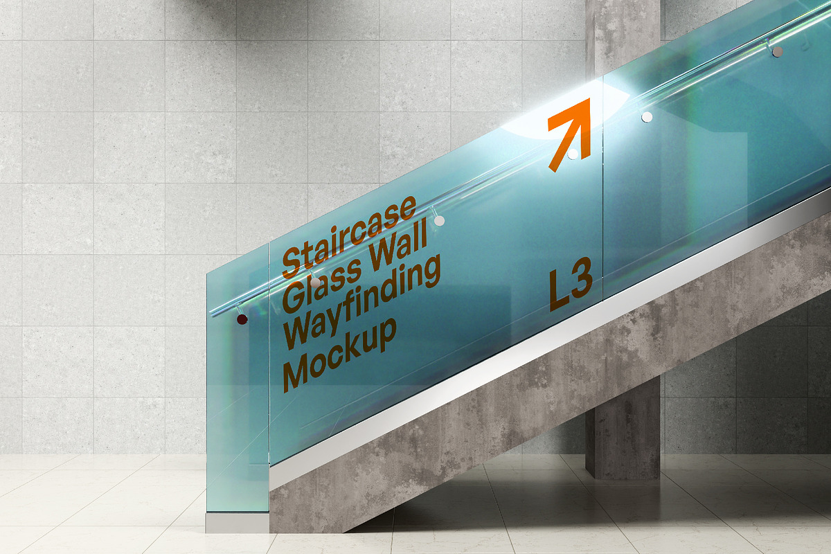 Staircase Glass Wall Sign Mockup, an Advertising Mockup by herutage (Photo 2 of 4)
