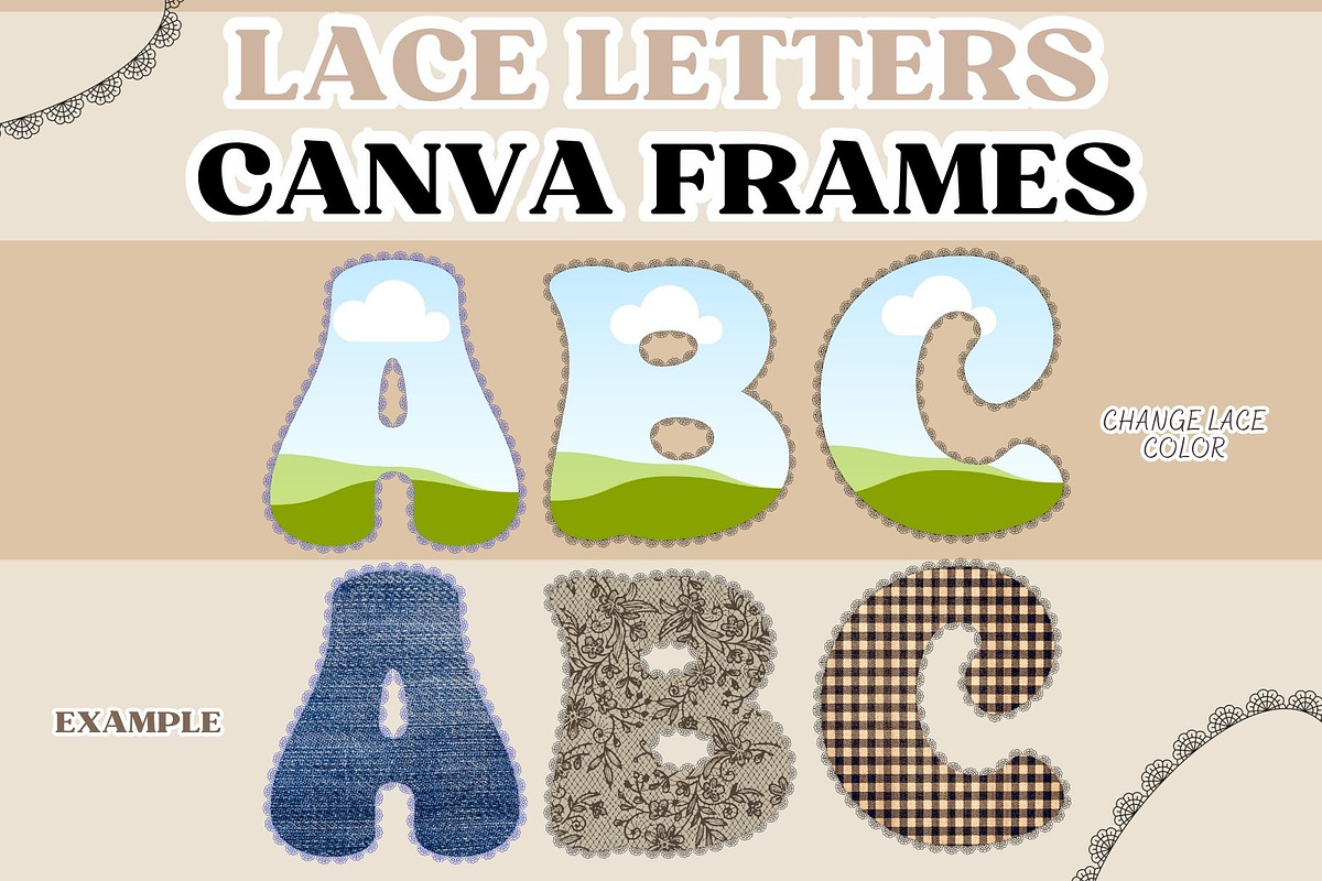 Lace Canva Frames Letters Template, a Decorative Illustration by GraphiCarola (Photo 1 of 6)