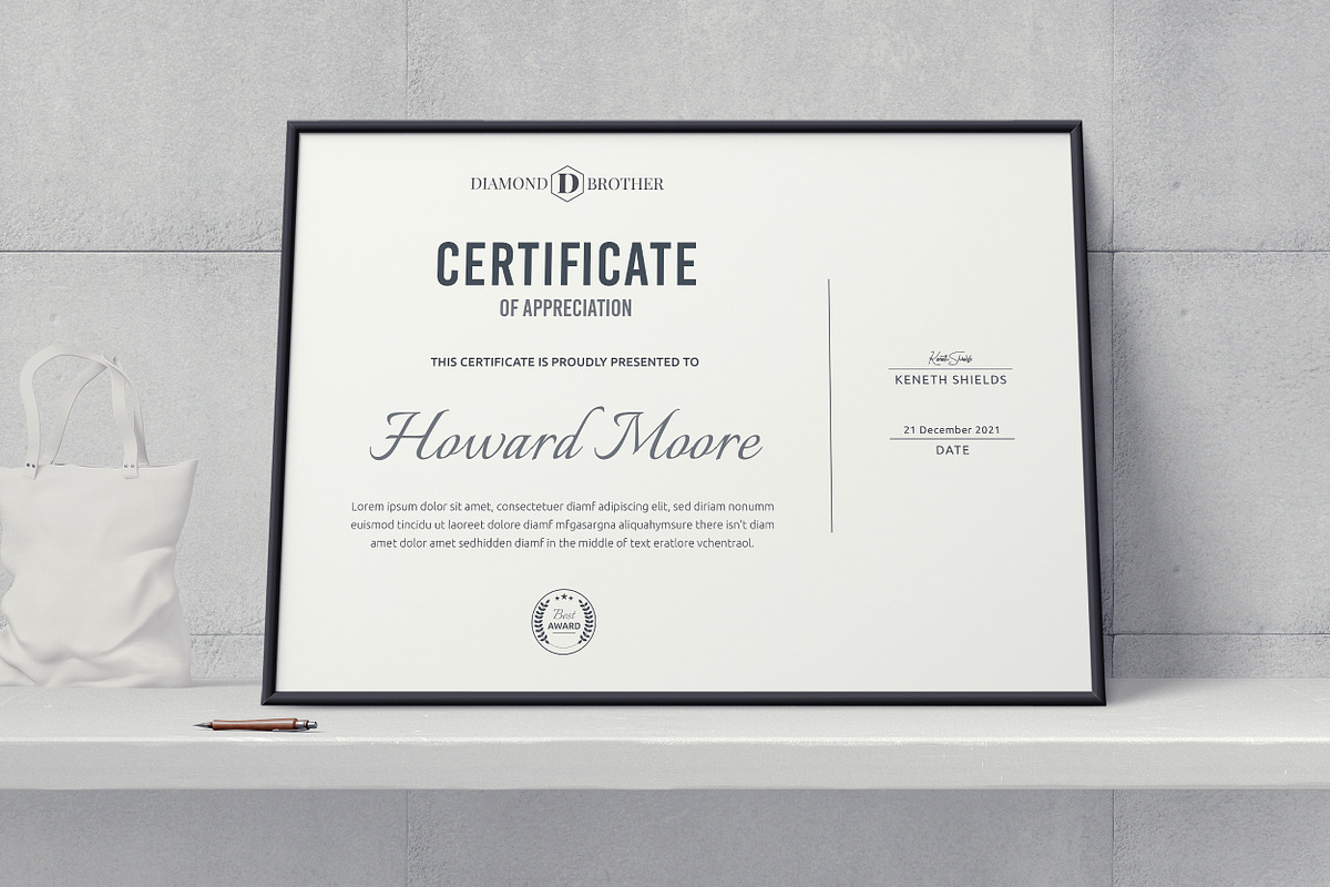 Clean Certificate Template, a Stationery Template by ResumeDevisers (Photo 4 of 6)