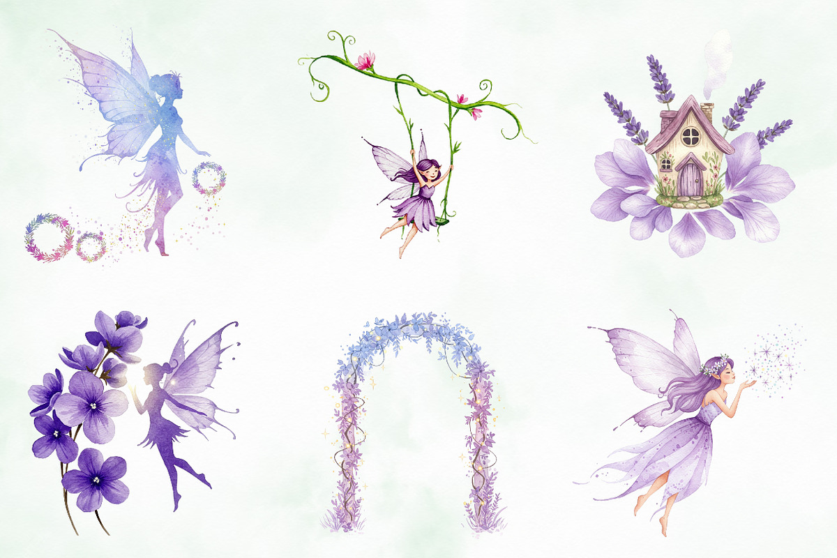 Watercolor Magical Garden Purple Png, an Illustration by Creative Art (Photo 6 of 7)