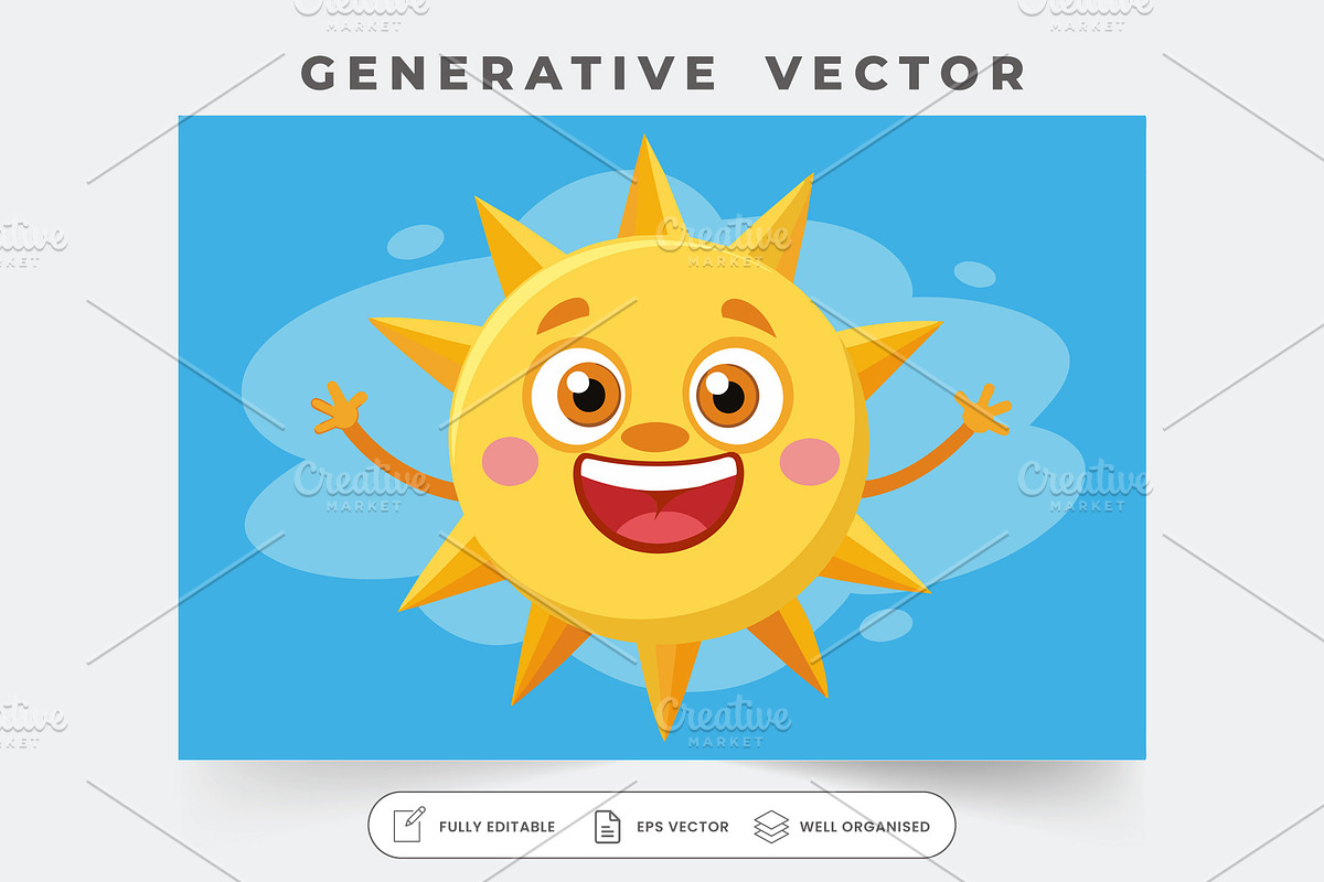 A joyful cartoon sun with a big smil, a Graphic by Iftikhar Alam