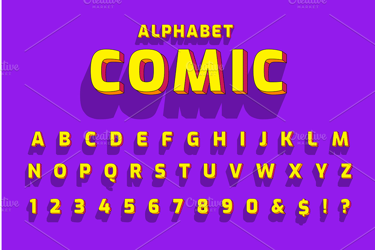 Comic retro font set. Alphabet, an Object Illustration by Things for designers