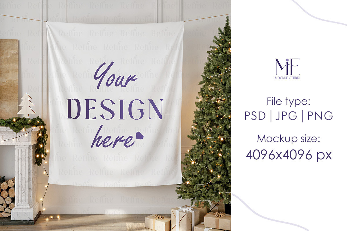 Tapestry Mockup Christmas Banner, a Merchandise Mockup by Mie Mockup Studio (Photo 2 of 7)