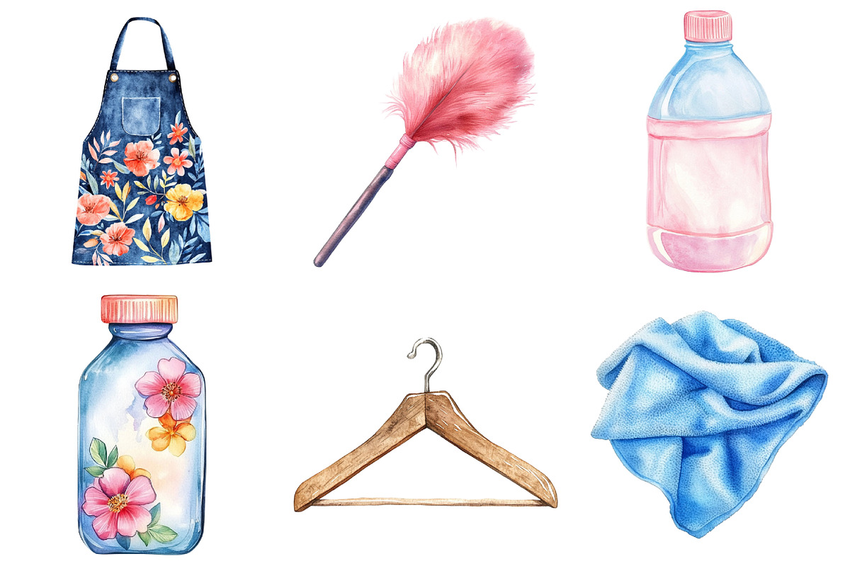 Watercolor Housekeeping Clipart, an Illustration by Daily.Designs (Photo 3 of 5)