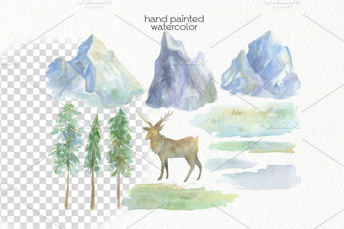 Watercolor Mountains Clipart, an Animal Illustration by OllyKo Art (Photo 4 of 9)