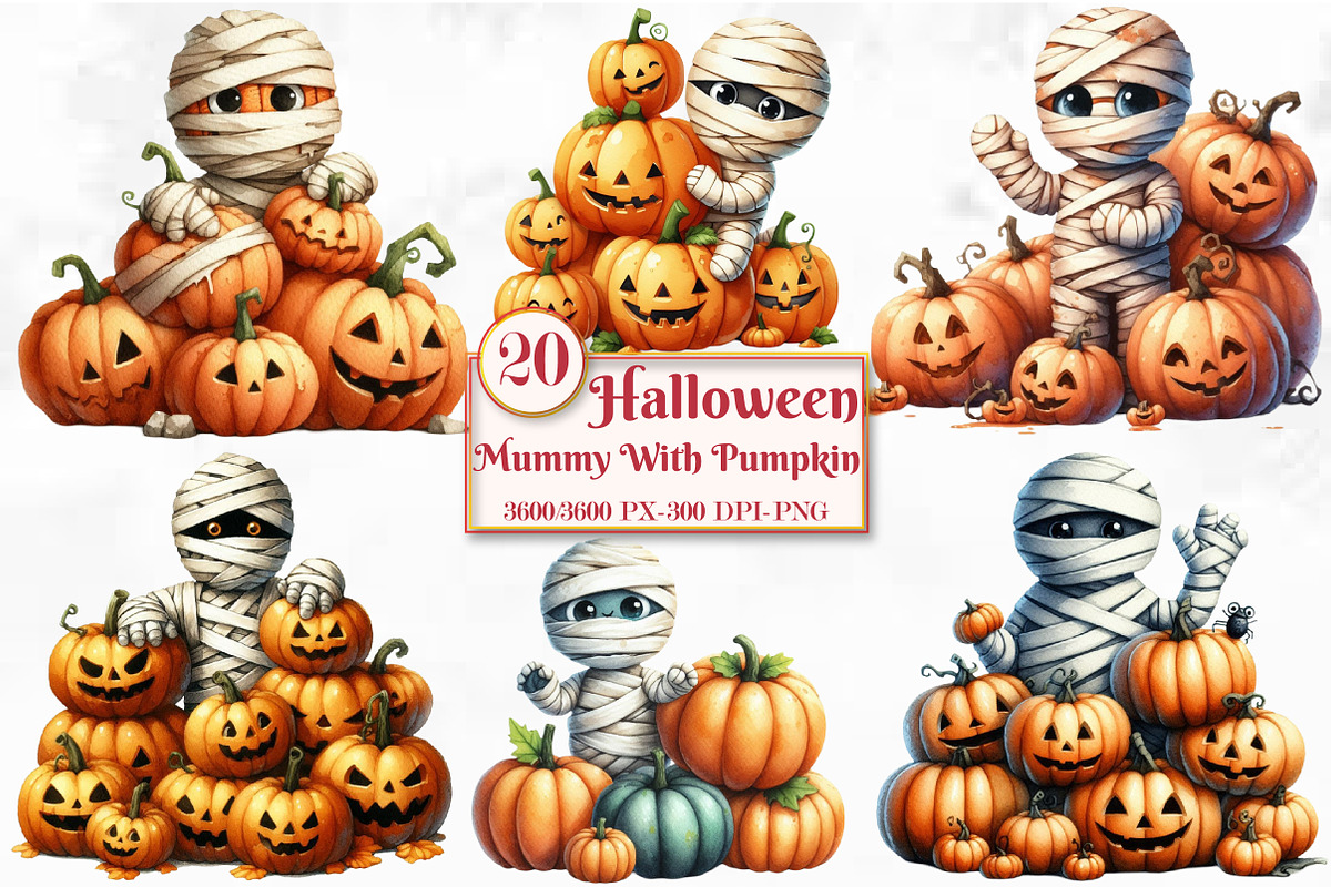 Halloween Mummy with Pumpkin, a Seasonal Illustration by Craft Nest (Photo 1 of 5)