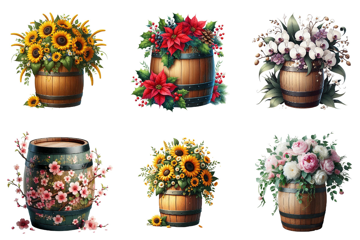 Floral Barrel Clipart - Copy, an Illustration by DreamArtGraphic (Photo 4 of 4)