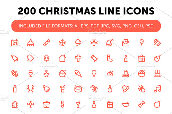 200 Christmas Line Icons