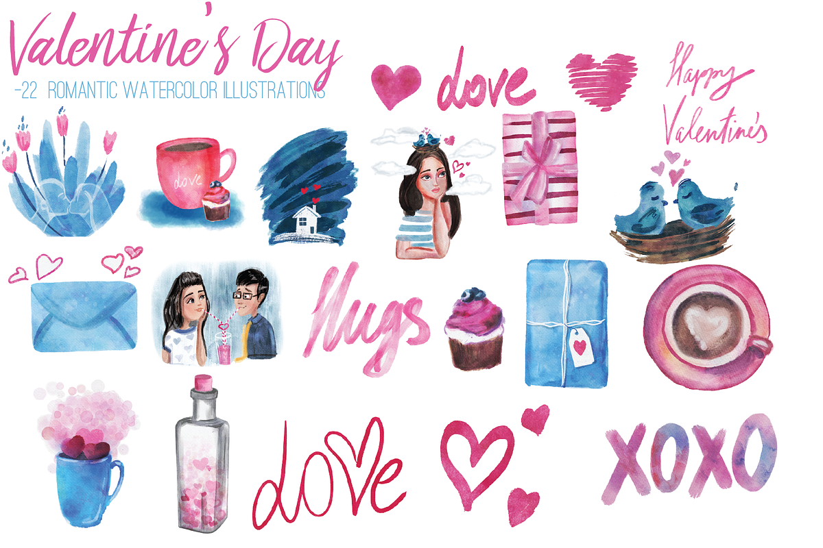 Valentine's watercolor illustrations, a Seasonal Illustration by Winged Graphics (Photo 4 of 4)