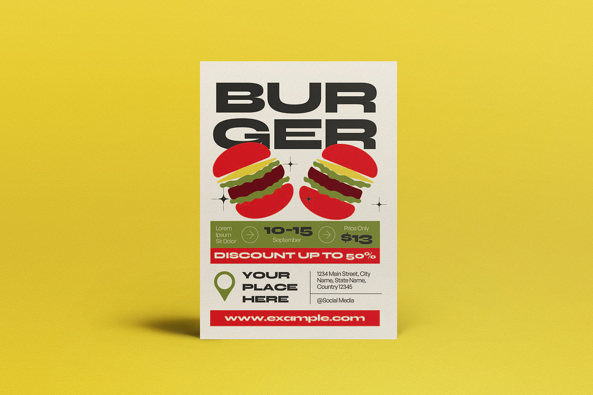 Retro Hamburger Promo Flyer Set, a Flyer Template by graphicook (Photo 2 of 4)