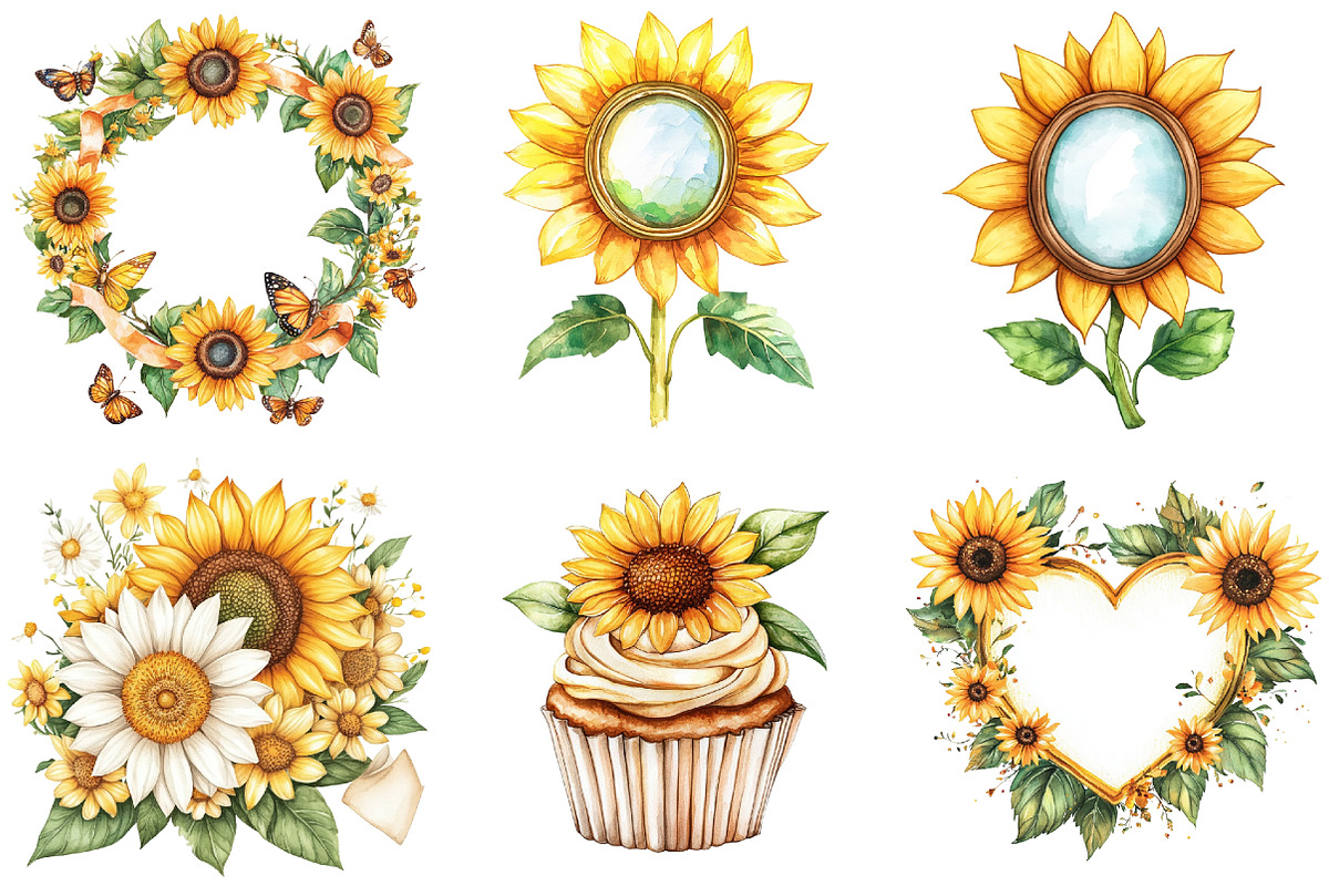 Sunflower Mother's Day Clipart, an Illustration by Watercolor design (Photo 4 of 12)