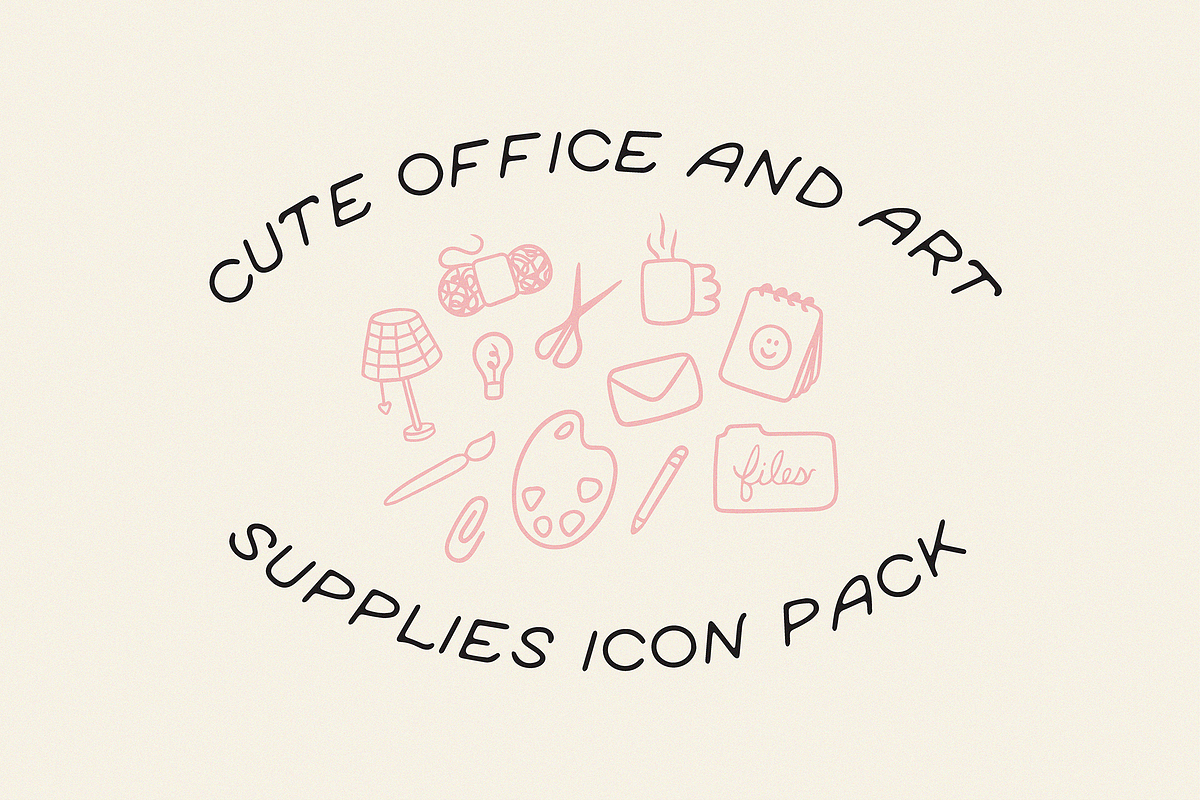 Cute Office & Art Supplies Icon Pack, an Icon by Pink Tiger Creative (Photo 1 of 4)