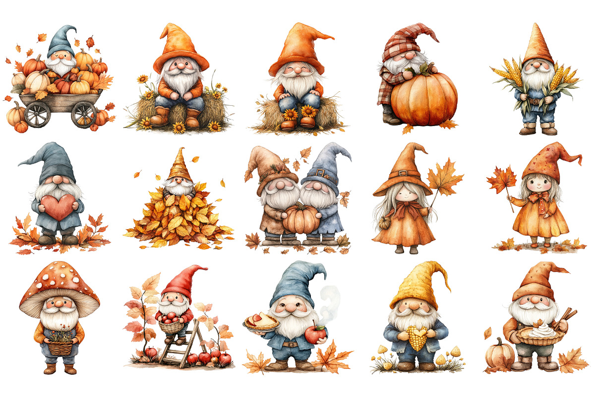 Autumn Harvest Gnome Clipart Set, an Illustration by Craft Nest (Photo 2 of 4)