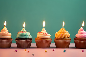 Illustration of birthday cupcakes with candles, a Food & Drink Photo by AlyaAnd