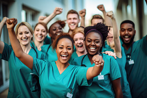 group of happy doctors or nurses in, a Photo by Iftikhar Alam