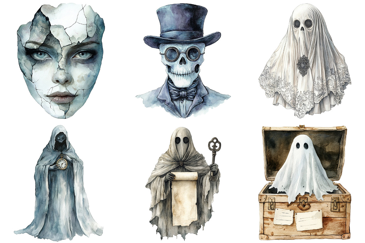 Antique Halloween Ghost Clipart, an Illustration by Craft Nest (Photo 2 of 6)