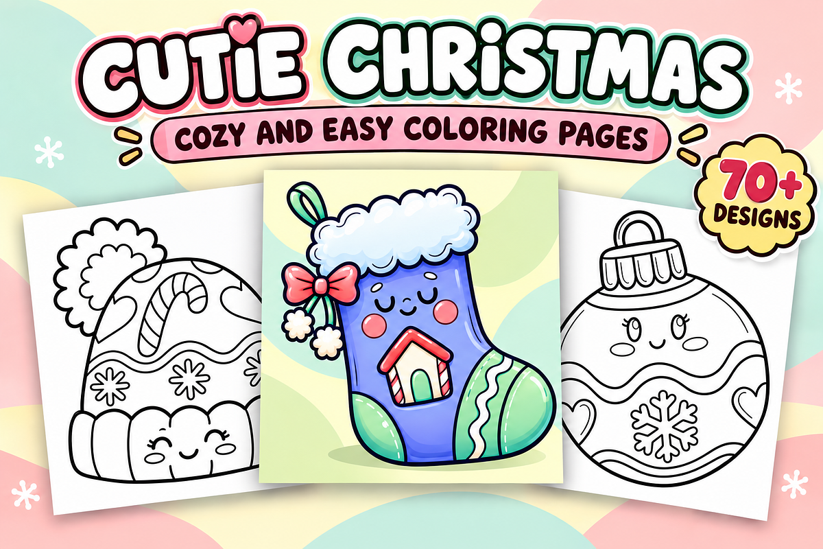 Cutie Christmas Coloring Pages #4, a Seasonal Illustration by Inkivelle Studio (Photo 1 of 3)