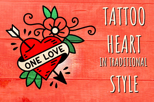 Heart One Love in traditional Tattoo, a Decorative Illustration by Mak_Art