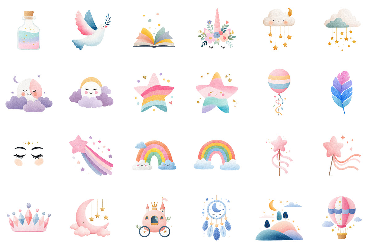 Dreamy Watercolor Clipart Set, an Illustration by Sublimation Artist (Photo 2 of 6)