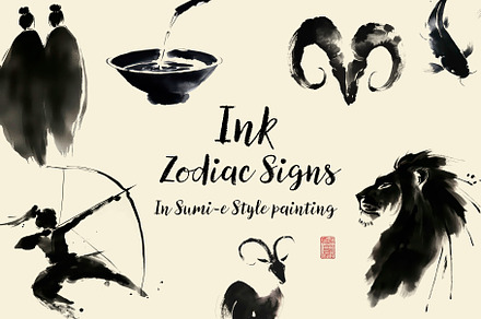 Ink Zodiac Signs Clipart Collection