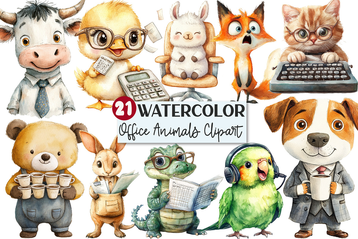 Funny Office Animals Clipart, a Seasonal Illustration by Rose Art (Photo 1 of 3)