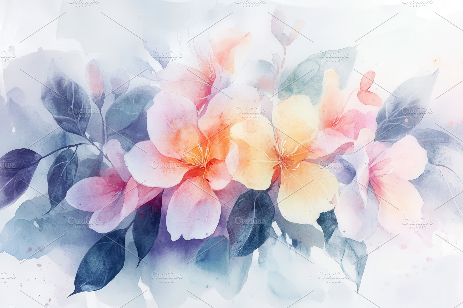 Delicate watercolor floral bouquet, a Photo by Pavel_design