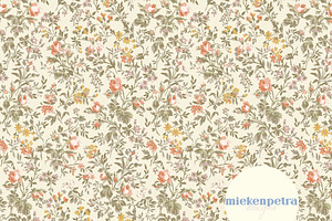 Vintage Floral Coral Mustard Cream, a Pattern Graphic by Mieken Petra Designs