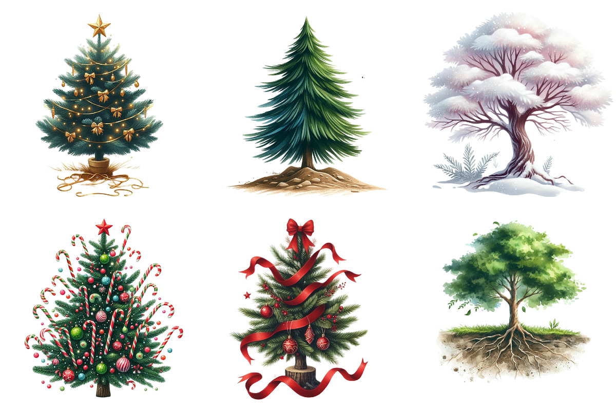 Watercolor Christmas Tree Clipart, an Illustration by CrexoraLab (Photo 4 of 5)