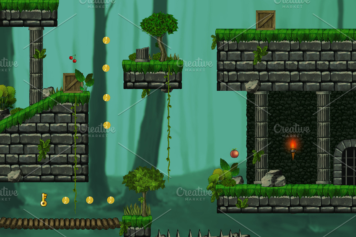 Platformer tileset HD 2: Forest, an Object Graphic by LudicArts (Photo 1 of 5)