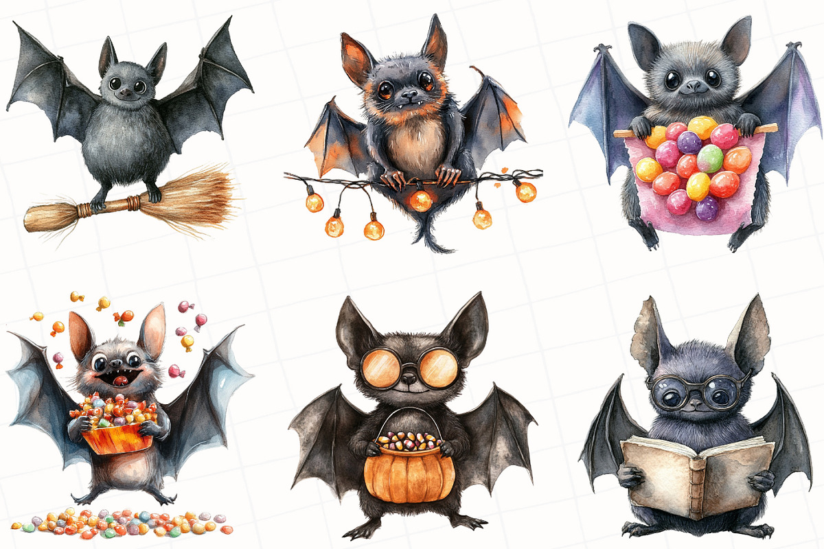 Halloween Quirky Funny Bats Clipart, an Illustration by OK Design (Photo 5 of 5)
