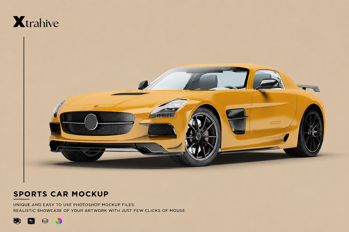 Supercar Mercedes SLS AMG Mockup, an Advertising Mockup by Xtrahive (Photo 1 of 2)