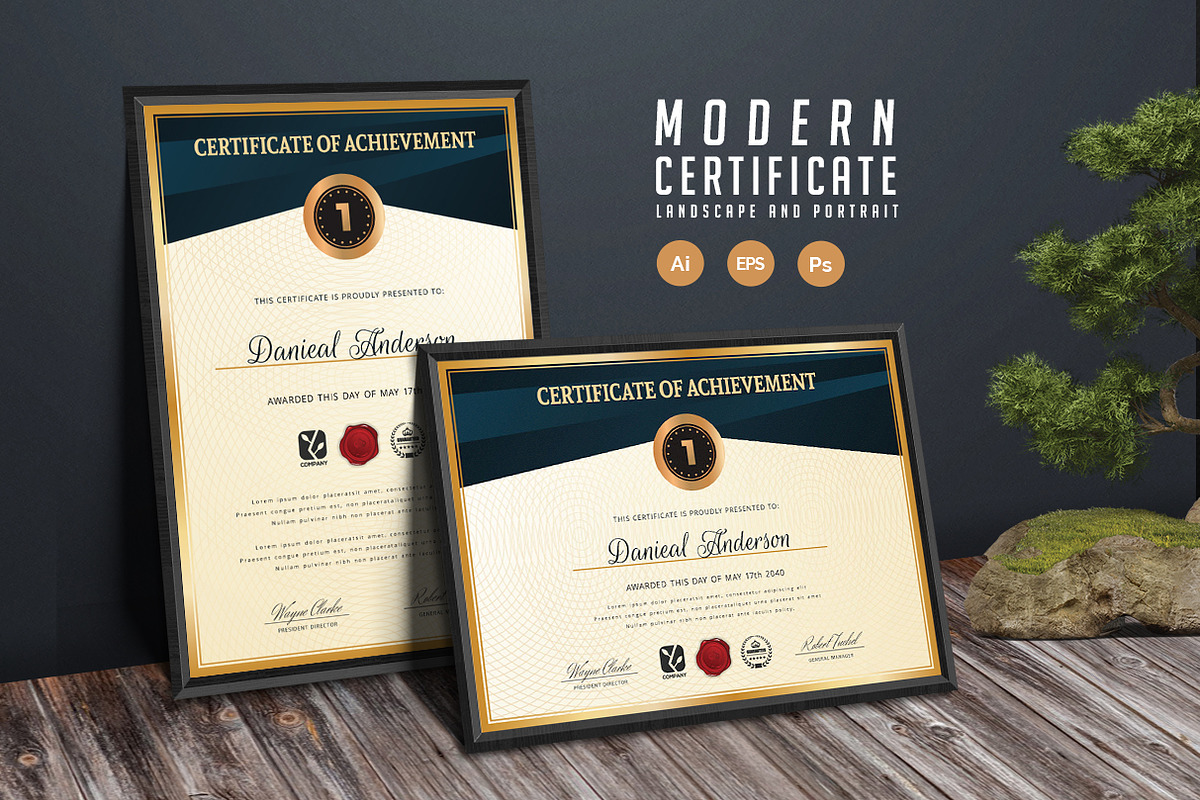 570. Modern Certificate Template, a Stationery Template by CreativeRezwan (Photo 1 of 3)