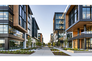 Modern business park with glass, an Architecture Photo by Lermont51